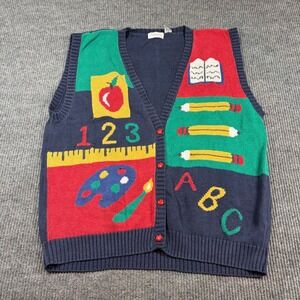 Expressions Plus Teacher Sweater Vest Mens 3X Navy Blue School Apple ABC  Ramie